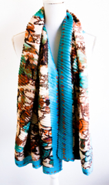 Sjaal plissé fel blauw/bruin
