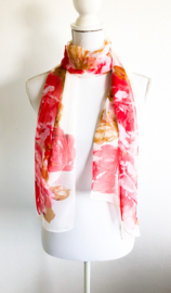 Zijden sjaal bloemen print rood/roze