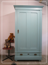 Grenen een deurs kleding- servies- kast turquoise pastel