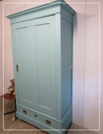 Grenen een deurs kleding- servies- kast turquoise pastel