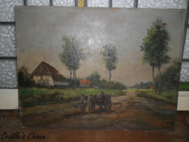 Brocante olieverf schilderij op paneel