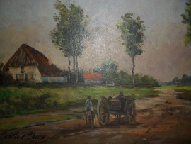 Brocante olieverf schilderij op paneel