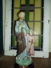 Oud brocante beeld heilige Jozef met kind Jezus 44 cm