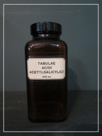 Oude apothekers pot met label "abulae acidi Acetylsalicylic" (15 cm)