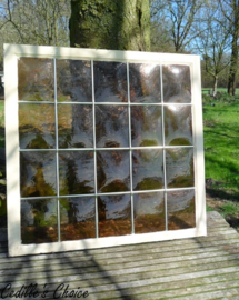 Duits "glas in lood" raam (86 x 83,5 cm)