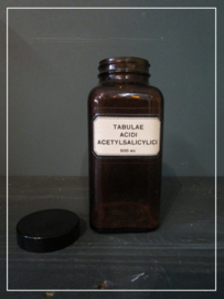 Oude apothekers pot met label "abulae acidi Acetylsalicylic" (15 cm)