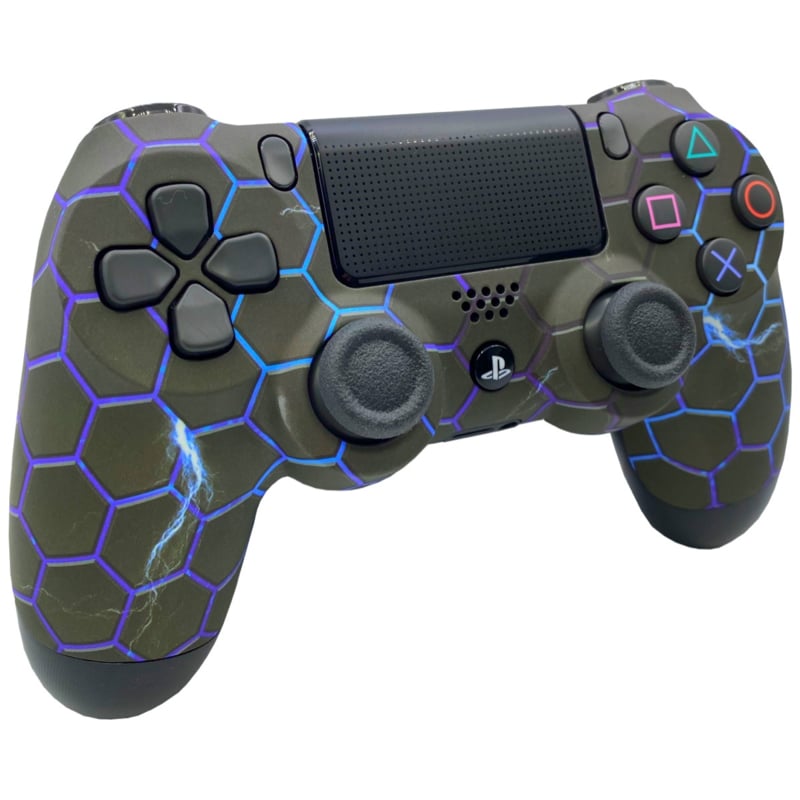 white ps4 controller with blue lightning