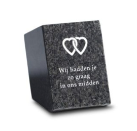 Massief blok (2 harten) met eigen tekst | 8x11x 8cm