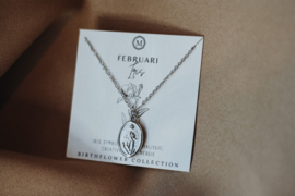 Geboortebloem ketting Februari - zilver