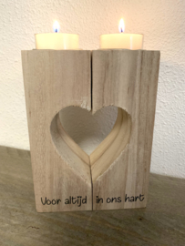 Hart kandelaar hout, Voor altijd in ons hart