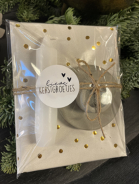 Lieve kerstgroetjes, giftset met witte kaars