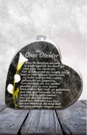 In memoriam hart met mini urn, onze dochter