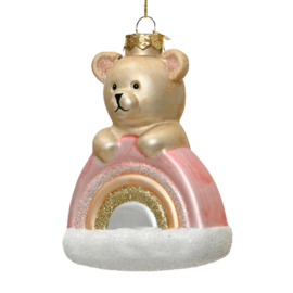 Ornament - Beertje op regenboog roze