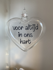 Glazen hart hanger - Voor altijd in ons hart