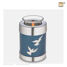 T572, Tealight Urn Flying Doves, Blue & Bru Pewter, 0.450 Liter, LoveUrns