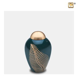 K540 Elegant Leaf Urn, Green & Bru Gold, 0.050 liter, LoveUrns