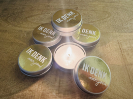 Blikje met waxinelichtje, ik denk aan jou (goud)