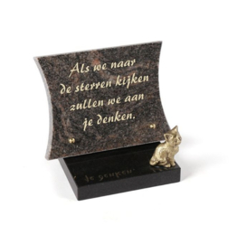 Monument met bronzen poes 15x20cm  en met eigen tekst