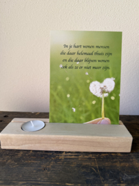 In je hart wonen mensen....  met houten houder en waxinelichtje