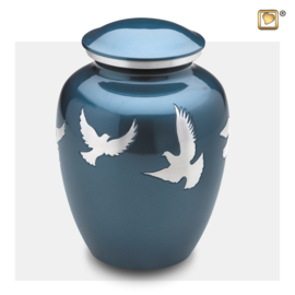 A572, Divine Flying Doves Urn, Blue & Bru Pewter, 3.4 liter, LoveUrns