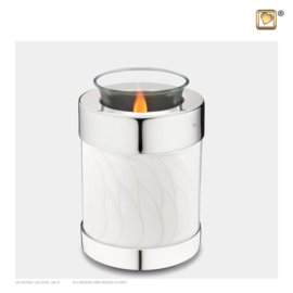 T671, Tealight Urn, Pearl White & Pol Silver, 0.450 Liter, LoveUrns