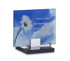 Monument Glas, madelief, 18x23 cm    en met eigen tekst