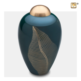 A540 Elegant Leaf Urn, Green & Bru Gold, 2.90 liter, LoveUrns