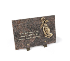 Bronzen biddende handen Monument  20x30cm  en met eigen tekst