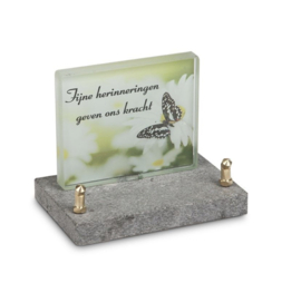 Monument Glas, vlinder, 10x12 cm  met eigen tekst