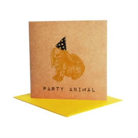 Kaart party animal  konijn geel