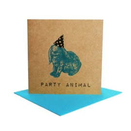 Kaart party animal  konijn turquoise