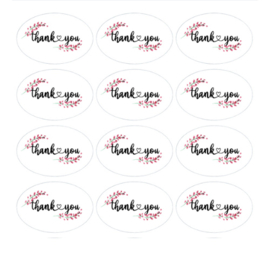 Gepersonaliseerde stickers Thank you bloem ovaal (18st)