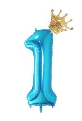 Cijferballon 1 met kroon glimmend blauw