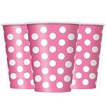 Papieren bekers polkadots roze groot (6st)