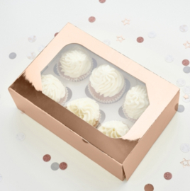 Cupcakedoos glimmend rose goud 6 vaks (pst)