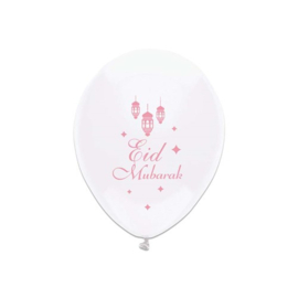 Balloons Eid Mubarak pink white (6pcs)