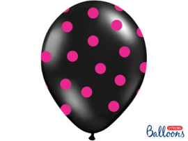 Ballonnen zwart met roze dots (6st)