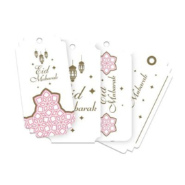 Cadeau labels Eid roze/wit(8st)
