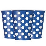 Papieren bekers polkadots blauw groot (8st)