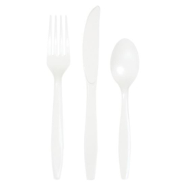 Plastic cutlery set white (18pcs)