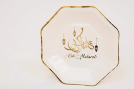 Papieren borden Eid Mubarak Arabisch goud wit groot (8st)