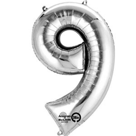 Cijfer XL ballon zilver 9 (86cm)