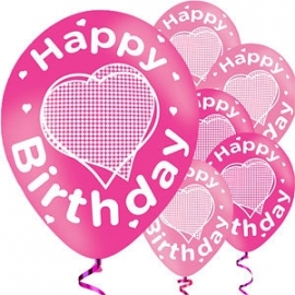 Ballonnen happy birthday pink heart (6st)