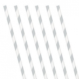 Papieren rietjes zilver-witte strepen (24st)