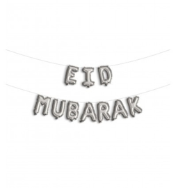 Folie letter ballon Eid Mubarak zilver