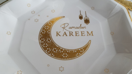 Papieren borden  Ramadan Kareem goud/wit (8st)