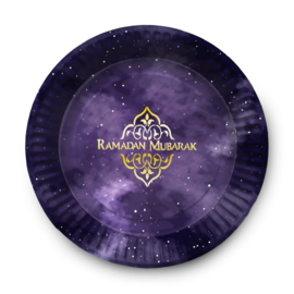 Papieren bordjes Ramadan paars/goud (6st)