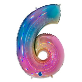 Cijfer ballon XL  pastel rainbow 6