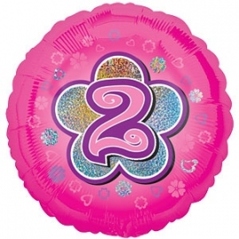 Foil balloon TWO pink flower 18"