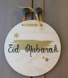 Houten hanger Eid Mubarak (of andere tekst )